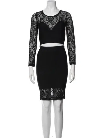 Pre-owned Herve Leger Lace Pattern Lace Trim Embellishment Skirt Set In Black