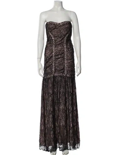 Pre-owned Herve Leger Lace Pattern Long Dress In Black
