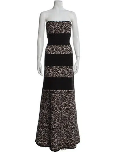 Pre-owned Herve Leger Lace Pattern Long Dress In Black