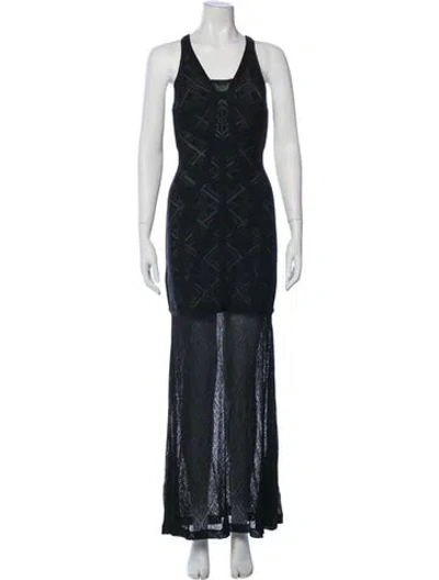 Pre-owned Herve Leger Lace Pattern Long Dress In Blue
