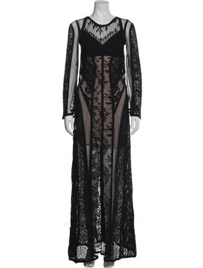 Pre-owned Herve Leger Lace Pattern Long Dress In Blue