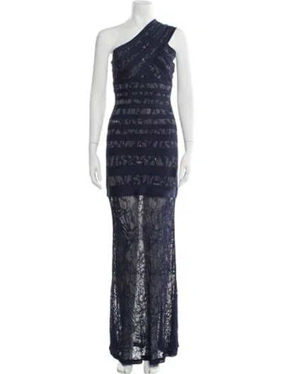 Pre-owned Herve Leger Lace Pattern Long Dress In Blue
