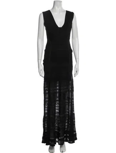 Pre-owned Herve Leger Lace Pattern Long Dress In Blue