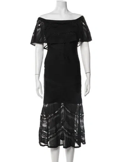 Pre-owned Herve Leger Lace Pattern Midi Length Dress In Black