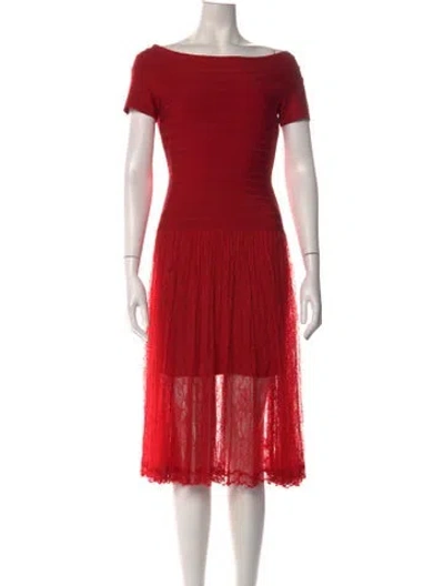 Pre-owned Herve Leger Lace Pattern Midi Length Dress In Red