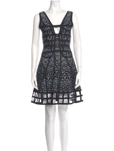 Pre-owned Herve Leger Lace Pattern Mini Dress In Black