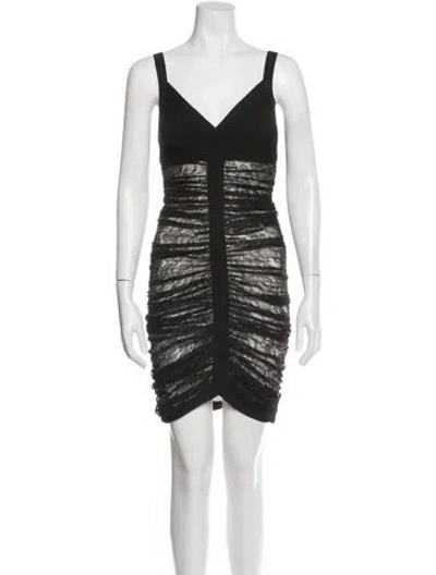 Pre-owned Herve Leger Lace Pattern Mini Dress In Black