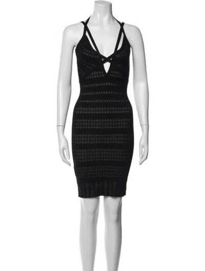 Pre-owned Herve Leger Lace Pattern Mini Dress In Black