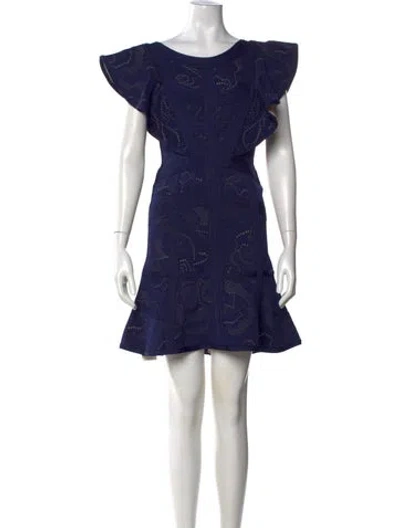 Pre-owned Herve Leger Lace Pattern Mini Dress In Blue