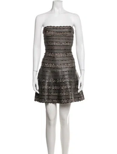Pre-owned Herve Leger Lace Pattern Mini Dress In Neutrals