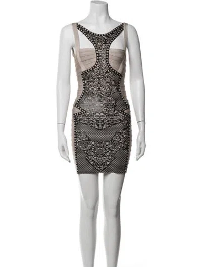 Pre-owned Herve Leger Lace Pattern Mini Dress In White