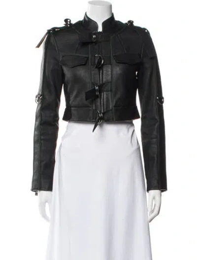 Pre-owned Herve Leger Lamb Leather Denim Jacket In Gray