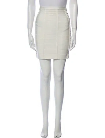 Pre-owned Herve Leger Lasercut Accents Mini Skirt In Neutral