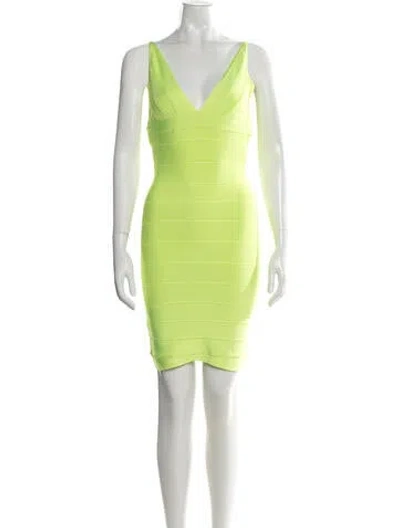 Pre-owned Herve Leger Lauren Mini Dress In Yellow