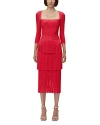 Herve Leger Layered Fringe Midi Skirt In Rio Red