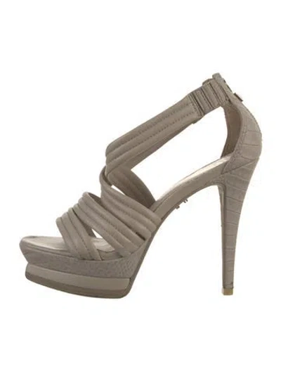 Pre-owned Herve Leger Leather Animal Print Sandals In Grey