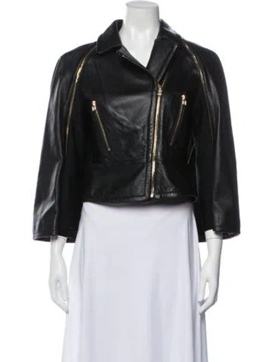 Pre-owned Herve Leger Leather Biker Jacket In Black
