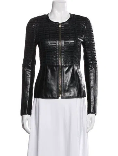 Pre-owned Herve Leger Leather Jacket In Black