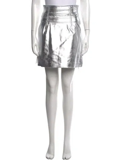 Pre-owned Herve Leger Leather Mini Skirt W/ Tags In Metallic/silver