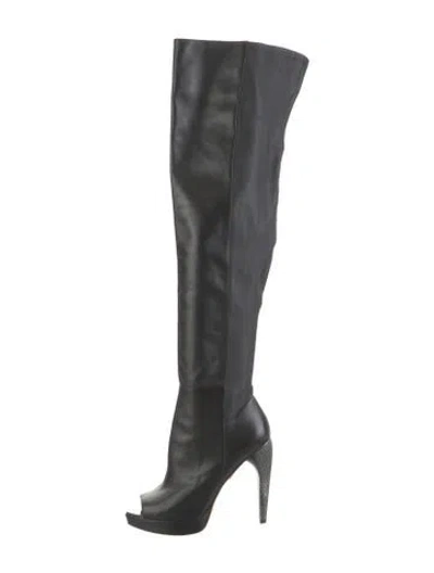 Pre-owned Herve Leger Leather Studded Accents Boots In Black