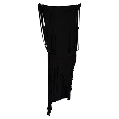 Pre-owned Herve Leger Leilei Fringed Mini Dress In Black Rayon