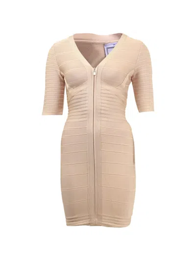 Pre-owned Herve Leger Lilith Bandage Mini Dress In Neutral