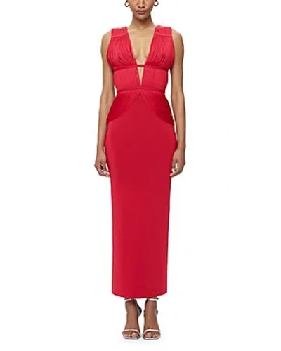 Herve Leger Lillian Draped Fringe Gown In Red