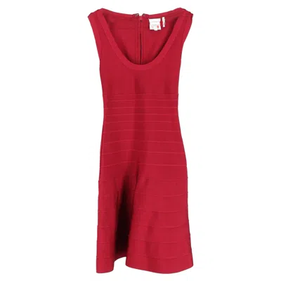 Herve Leger Lipstick Scoop Neck Mini Dress In Burgundy Rayon In Red