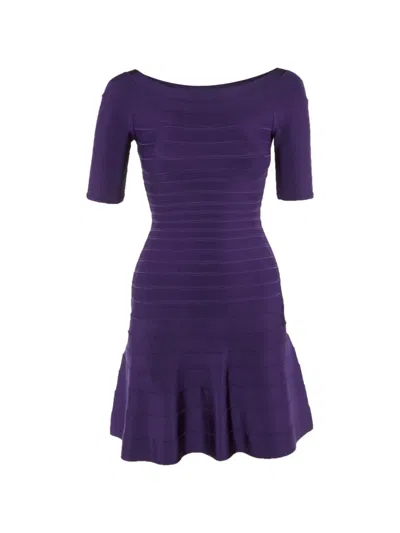Pre-owned Herve Leger Lisa Mini Dress In Purple