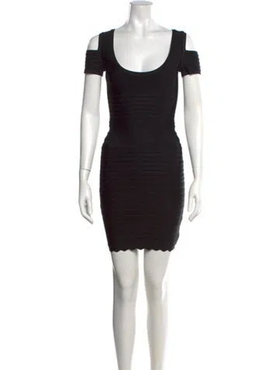 Pre-owned Herve Leger Lotus Mini Dress In Black