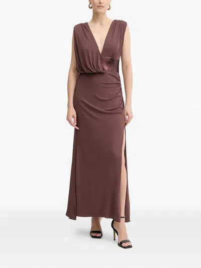 Herve Leger Lucille Sequin V-neck Maxi Dress In Brown