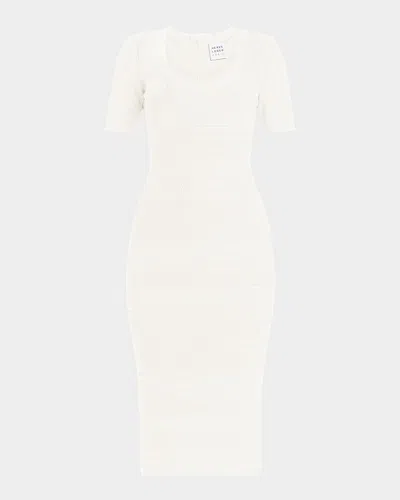 Herve Leger Marianne Short-sleeve Midi Bandage Dress In Alabaster