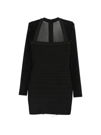 Herve Leger Mesh-panel Bandage Mini Dress In Black