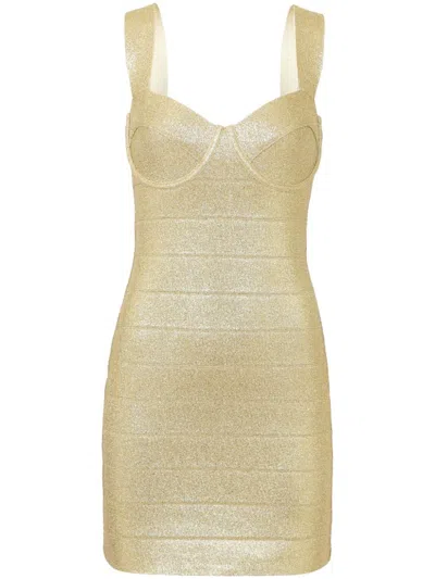 Herve Leger Metallic Bandage Minidress In Gold