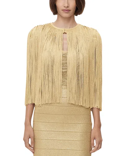Herve Leger Icon Metallic Fringe Cape In Met Gold