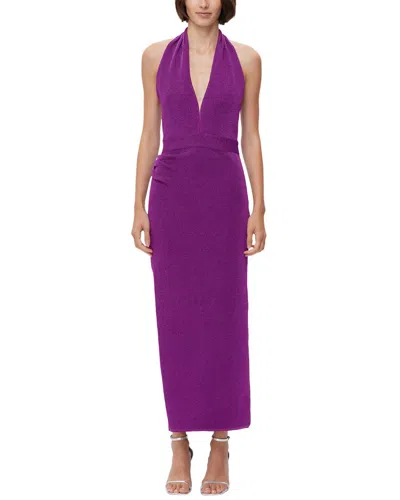 Herve Leger Metallic Halter Plunge Gown In Blue
