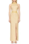 Herve Leger Halter Eyelash Knit Gown In Met Gold