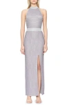 Herve Leger Metallic Knit Maxi Dress In Metallic Silver