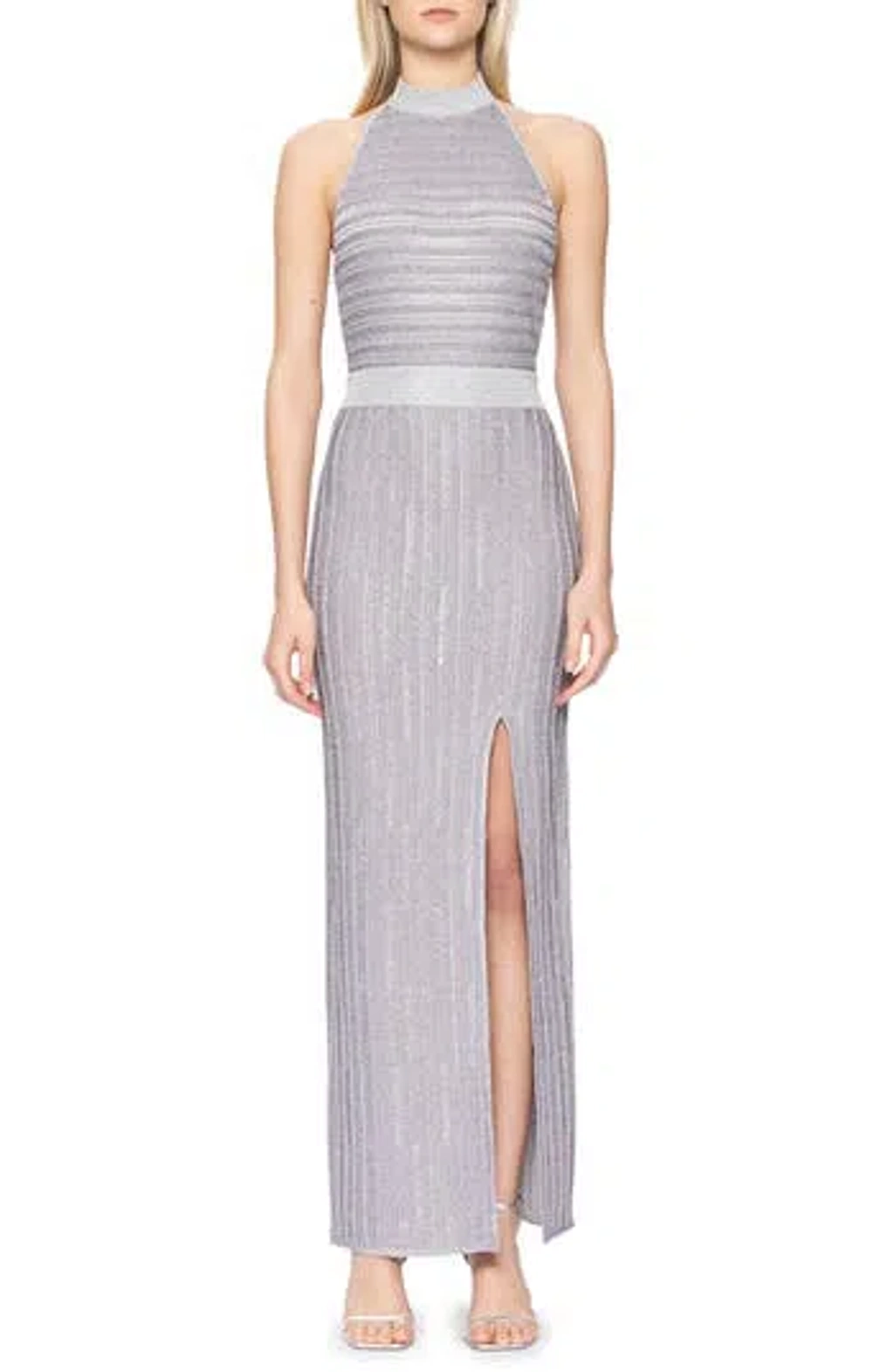 Herve Leger Metallic Knit Maxi Dress In Metallic Silver | ModeSens