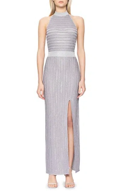Herve Leger Metallic Knit Maxi Dress In Metallic Silver