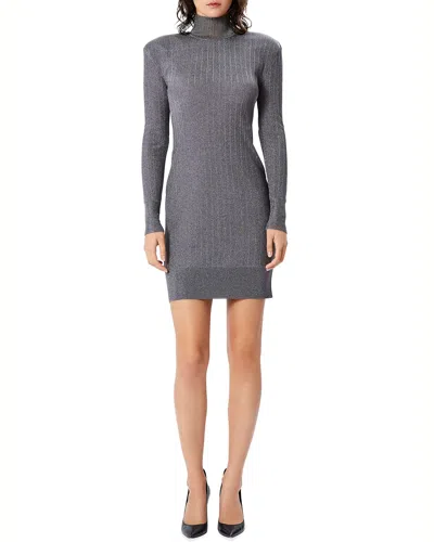 Herve Leger Metallic Ribbed Body-con Mini Dress In Gray