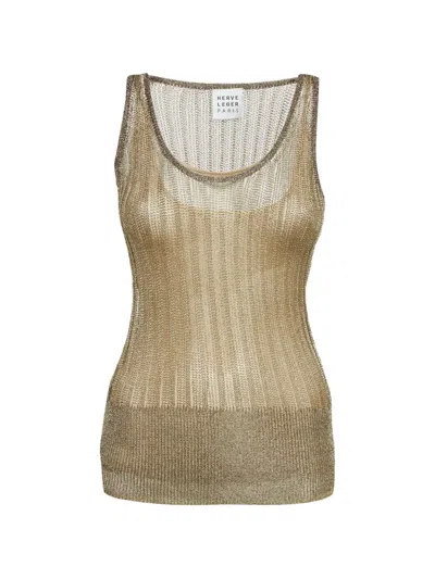 Pre-owned Herve Leger Metallic-knit Tank Top In Gold