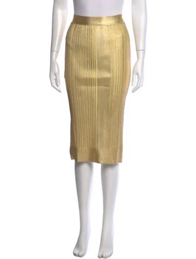 Pre-owned Herve Leger Midi Length Skirt In Gold/metallic