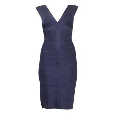 Pre-owned Herve Leger Midnight Blue Bandage Bodycon Dress Xs