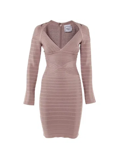Pre-owned Herve Leger Mini Florencia Bandage-design Dress In Pink