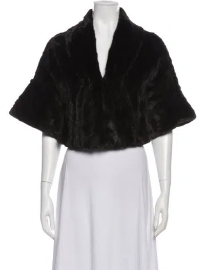 Pre-owned Herve Leger Mink V-neck Sweater In Black