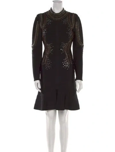 Pre-owned Herve Leger Mock Neck Knee-length Dress In Black