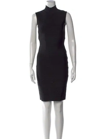 Pre-owned Herve Leger Mock Neck Knee-length Dress In Black