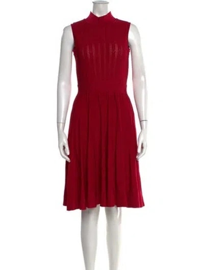 Pre-owned Herve Leger Mock Neck Knee-length Dress In Burgundy