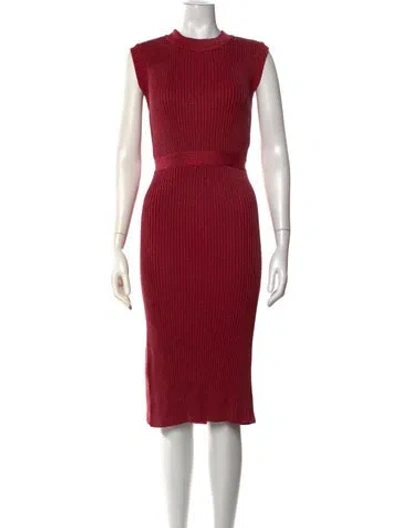 Pre-owned Herve Leger Mock Neck Knee-length Dress In Metallic/red